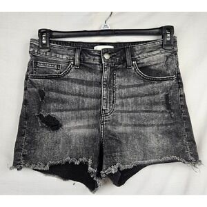 HM Washed Black Distressed Denim Shorts High Waisted Frayed Hem Size 8 Boho